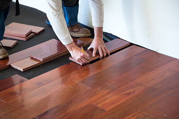 hardwood flooring being installed